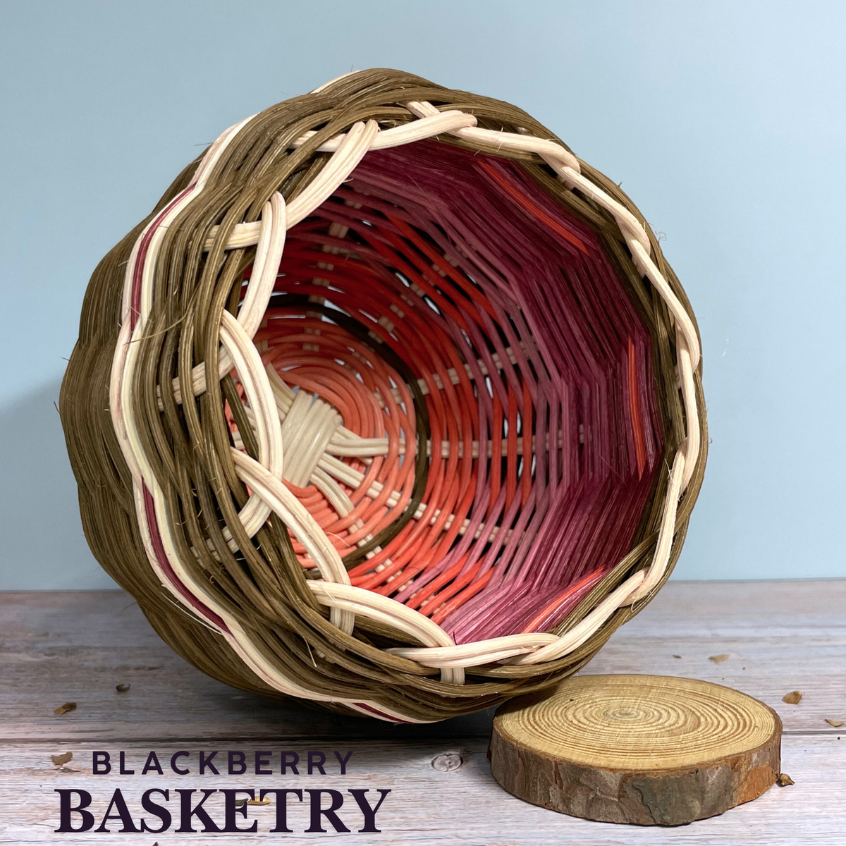 Cherokee Double Walled Basket "Berry Burst" – Hand Dyed and Woven Reed | Art by Blackberry Basketry