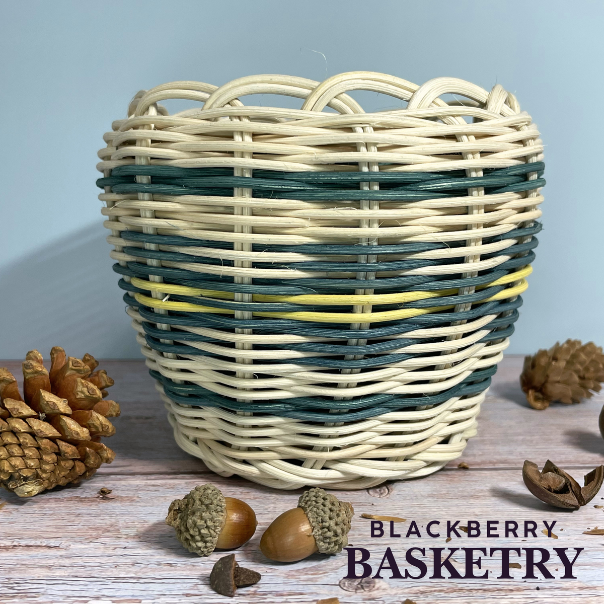 Cherokee Double Walled Basket "Blooms in Blue" – Hand Dyed and Woven Reed | Art by Blackberry Basketry