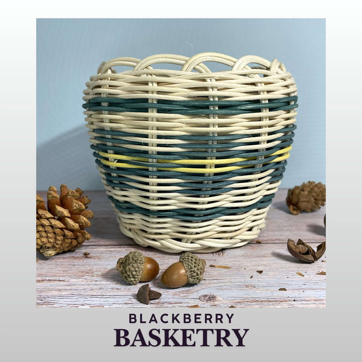 Cherokee Double Walled Basket "Blooms in Blue" – Hand Dyed and Woven Reed | Art by Blackberry Basketry