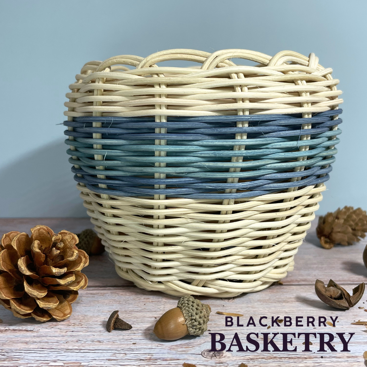 Cherokee Double Walled Basket "Clear Skies" – Hand Dyed and Woven Reed | Art by Blackberry Basketry