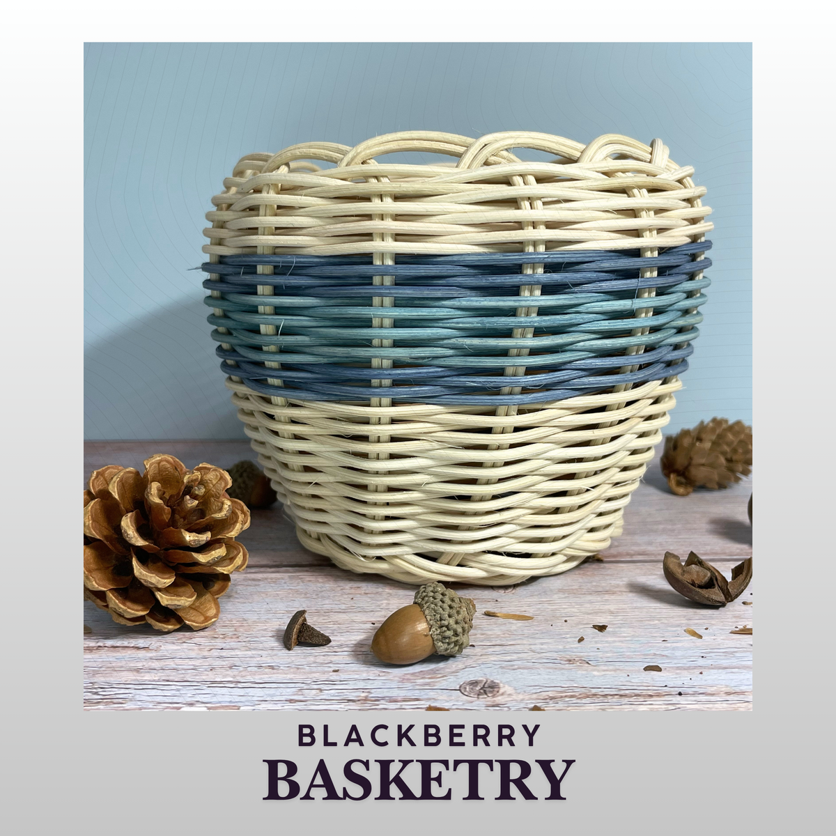 Cherokee Double Walled Basket "Clear Skies" – Hand Dyed and Woven Reed | Art by Blackberry Basketry