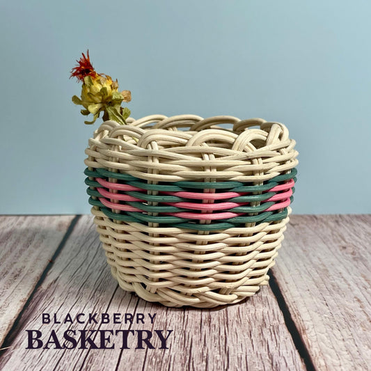 Cherokee Double Walled Basket "Prickly Pear" - Hand Woven Dyed & Natural Reed | Native American Art by BlackberryBasketry