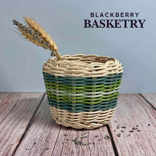 Cherokee Double Walled Basket – Hand Woven Reed, "Spring Greens"